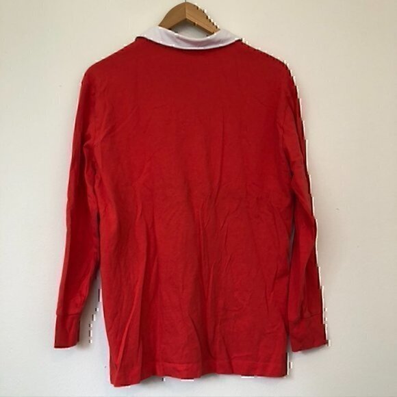PINK VS VICTORIA'S SECRET Rugby Button Up Tee Red Navy Colorblock Long Sleeve XS - Picture 9 of 9